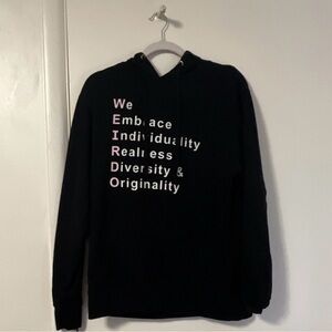 Weirdo Black Fleece Hoodie Graphic Print Quotes Theme Drawstring Hood Pullover